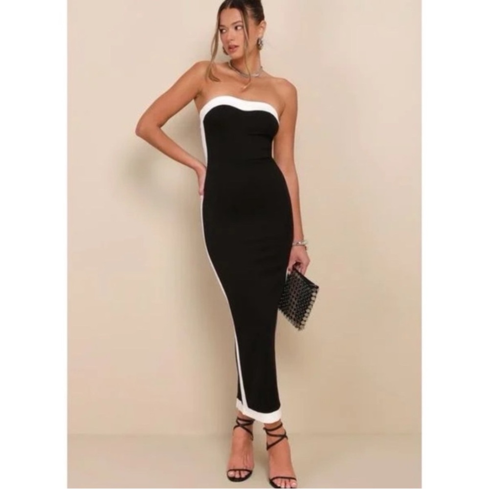 Lulu's Black and White Strapless Maxi Dress - Picture 5 of 5